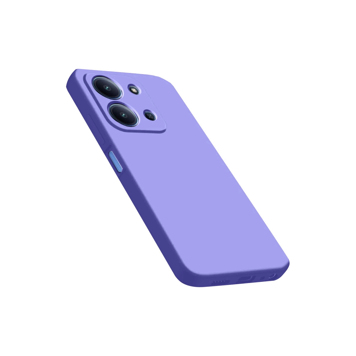 Üçlü kamera modüllü lavanta rengi telefon kılıfı.