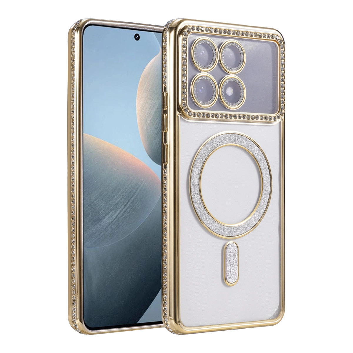 NEWFACE Xiaomi Poco X6 Pro Uyumlu Joke Simli Magneticsafe Kılıf Telefon Kılıfı Gold