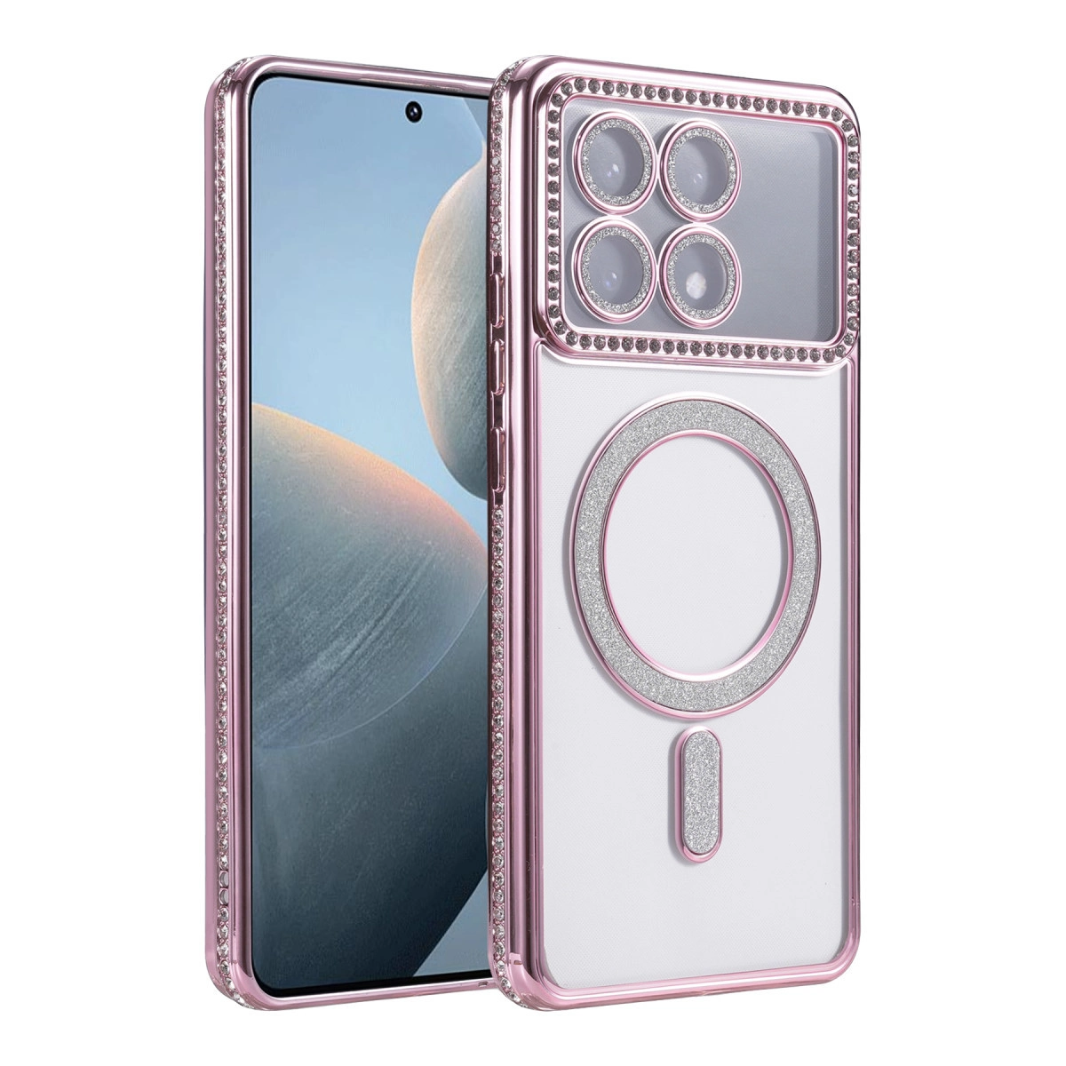 NEWFACE Xiaomi Poco X6 Pro Uyumlu Joke Simli Magneticsafe Kılıf Telefon Kılıfı Pembe