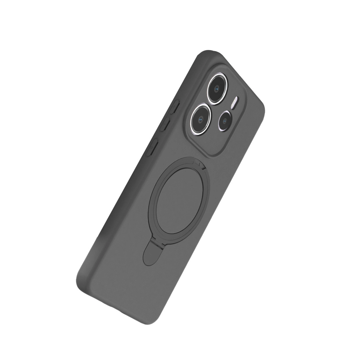 Halka tutuculu ve üç lensli koyu gri telefon kılıfı.
