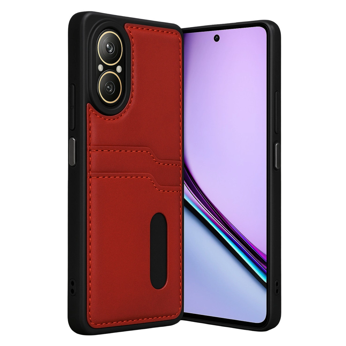 NEWFACE Realme 12 Lite Uyumlu Sara Kartvizitli Deri Uyumlu Telefon Kılıfı Kırmızı