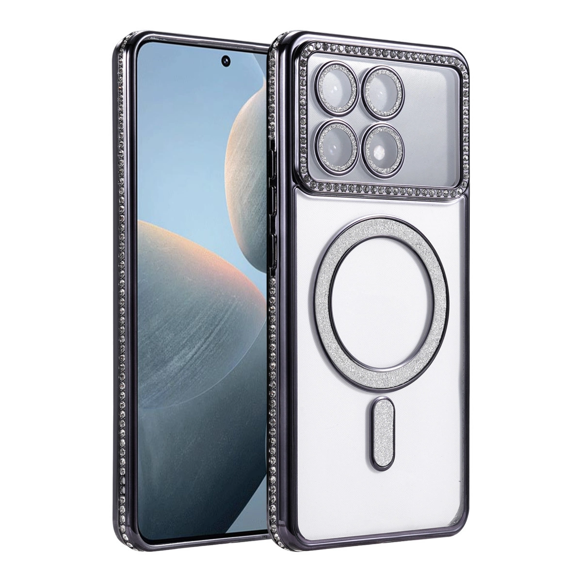 NEWFACE Xiaomi Poco X6 Pro Uyumlu Joke Simli Magneticsafe Kılıf Telefon Kılıfı Siyah