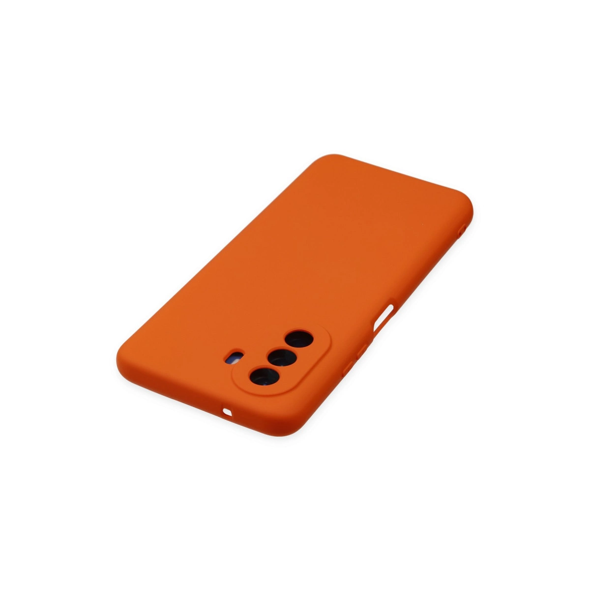 Kamera ve düğmeler için kesikleri olan turuncu telefon kılıfı.