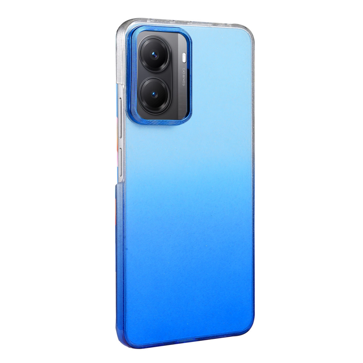 Arkada iki kamera lensi bulunan mavi gradyanlı telefon kılıfı.