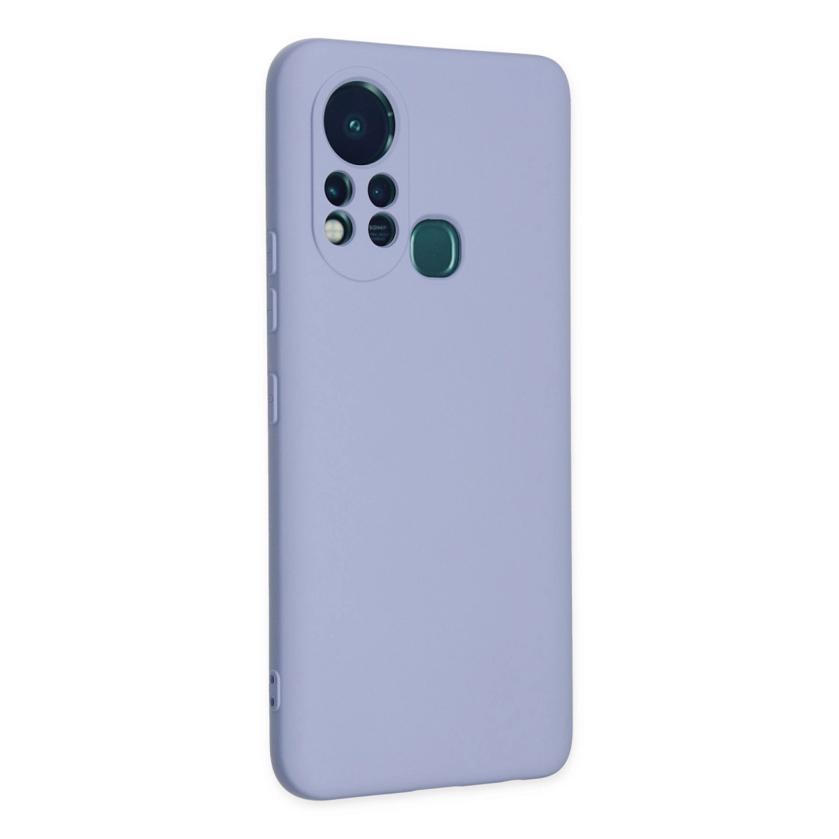 Kare kamera modülü girintili, lavanta rengi telefon kılıfı.