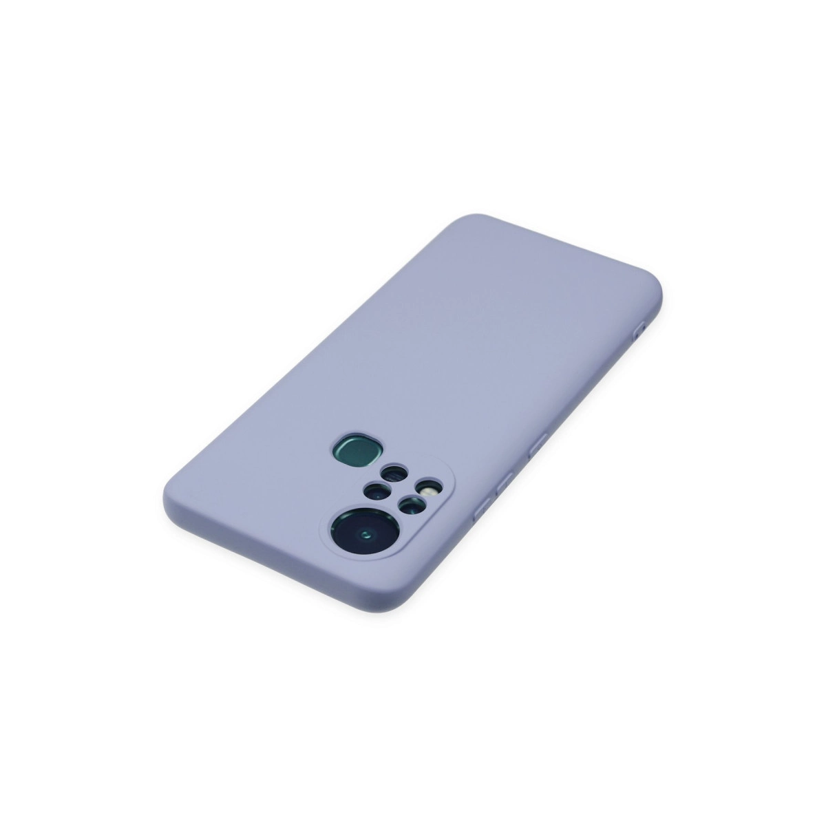 Beyaz arka plan üzerinde kamera modülü olan mor telefon kılıfı.