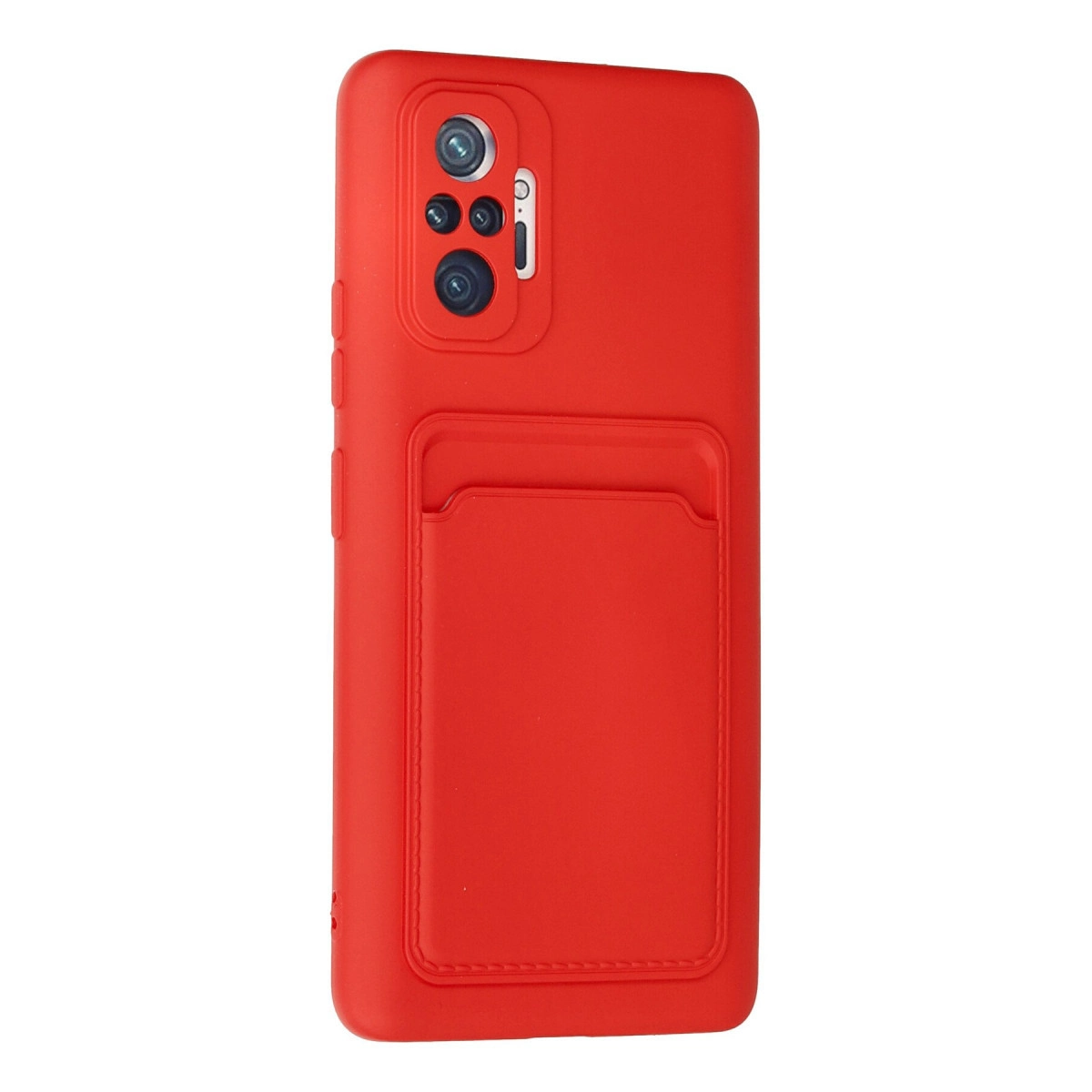 Kart yuvalı ve kamera kesimli kırmızı telefon kılıfı.