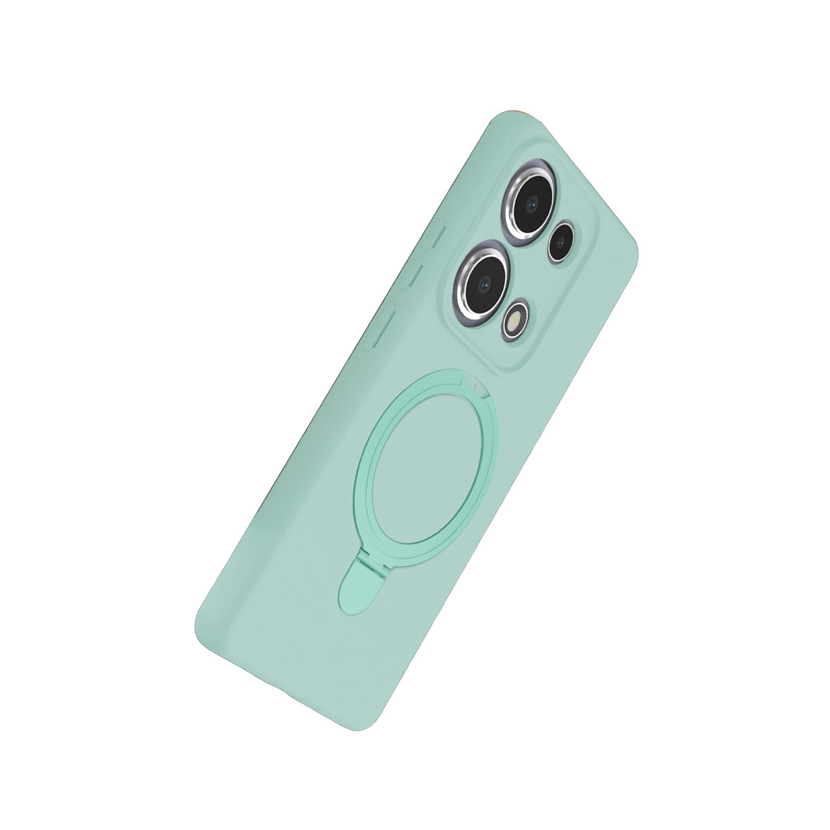 Halka tutuculu açık yeşil telefon kılıfı ve kamera lensleri.