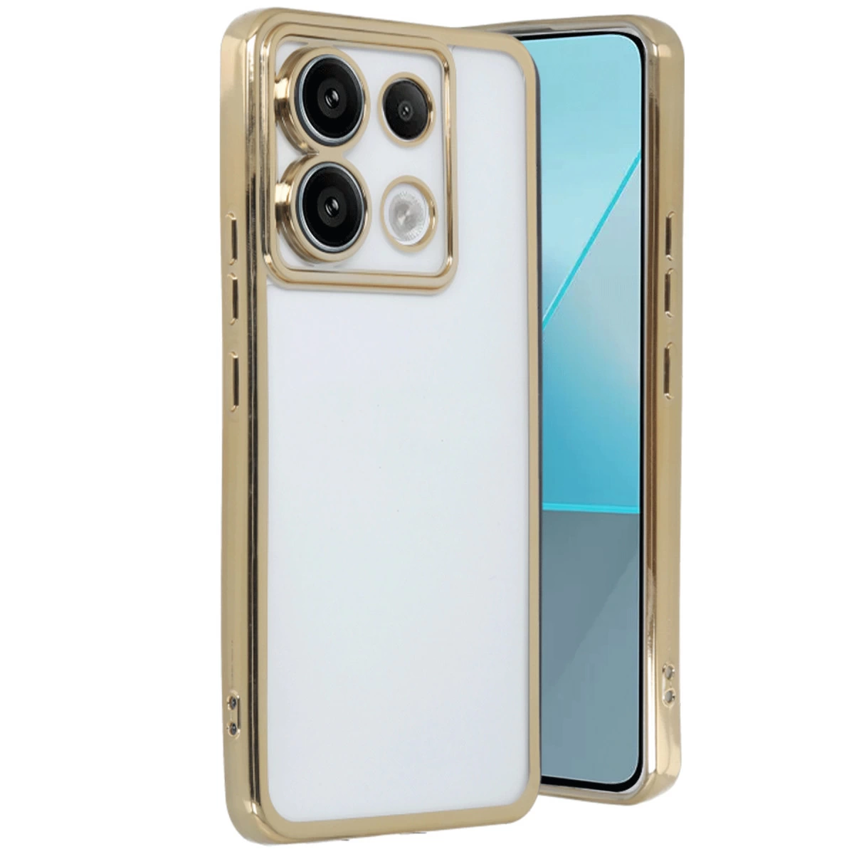 NEWFACE Xiaomi Poco X6 Uyumlu Kamera Korumalı Lensli Silikon Telefon Kılıfı Gold