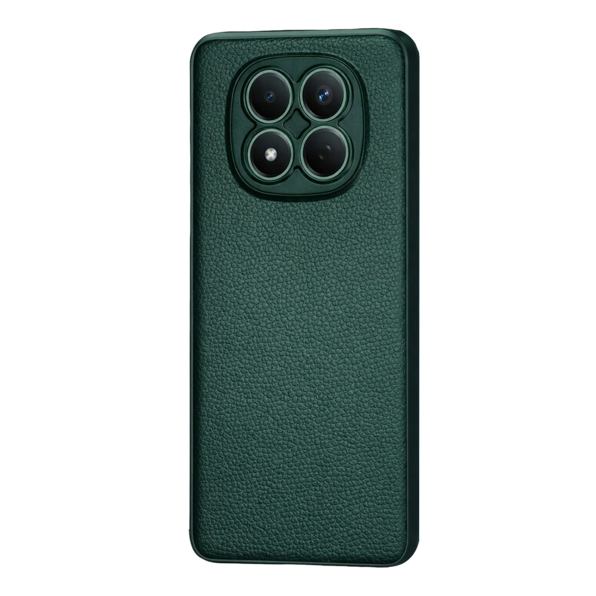 Dört kameralı ve dokulu yüzeyli koyu yeşil telefon kılıfı.