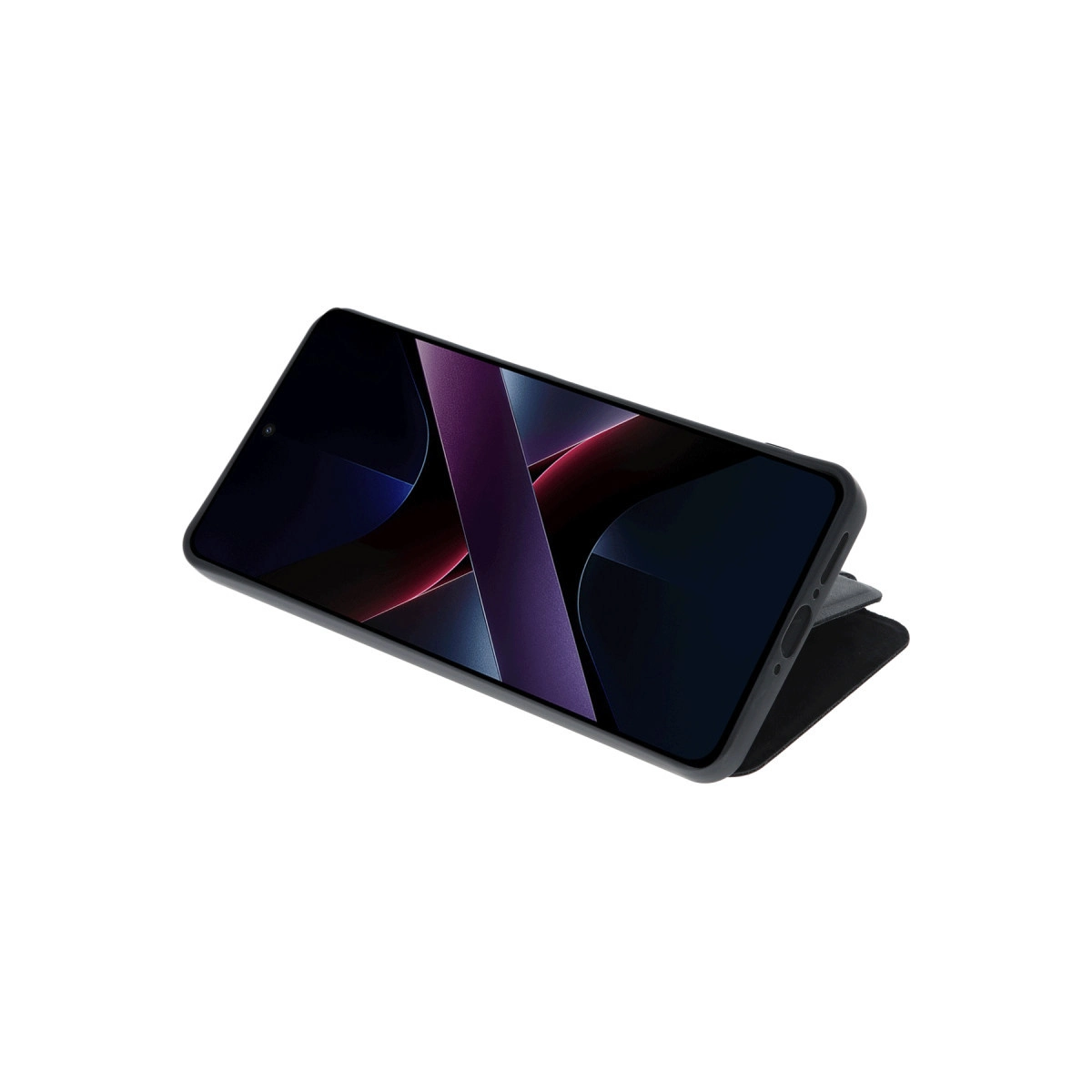 Ekranında soyut, karanlık bir duvar kağıdı gösteren siyah bir akıllı telefon.