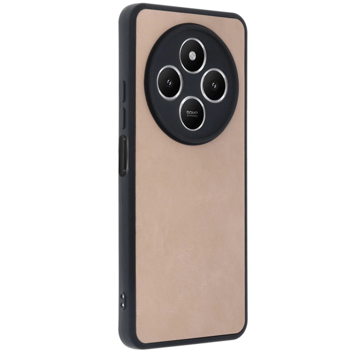 Dört kameralı siyah telefon kılıfı ve bej arka panel.