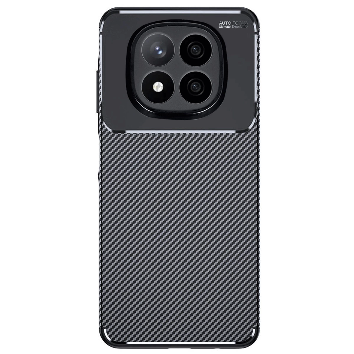 Karbon desenli ve kamera yuvalı siyah telefon kılıfı.