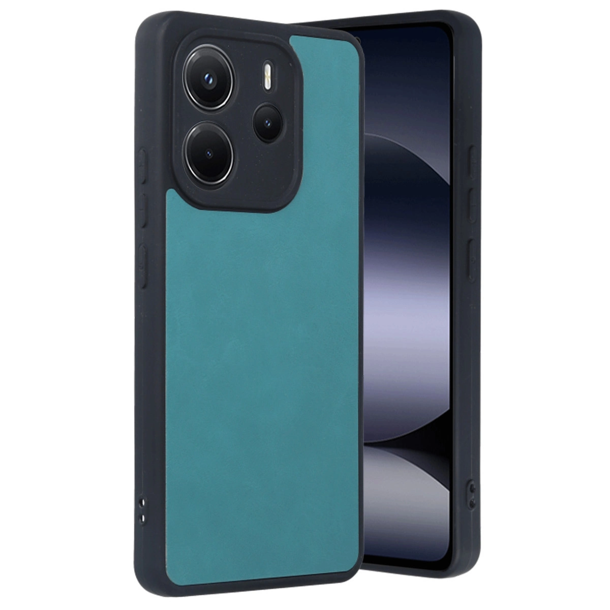 Telefon üzerinde kamera kesimli mavi bir telefon kılıfı.