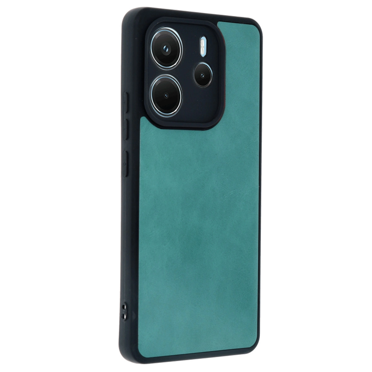 Siyah çerçeveli ve kamera modüllü, yeşil telefon kılıfı.