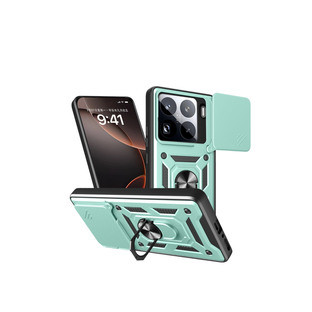 NEWFACE Xiaomi Mi 15 Pro Uyumlu Pars Lens Yüzüklü Silikon Telefon Kılıfı Yeşil
