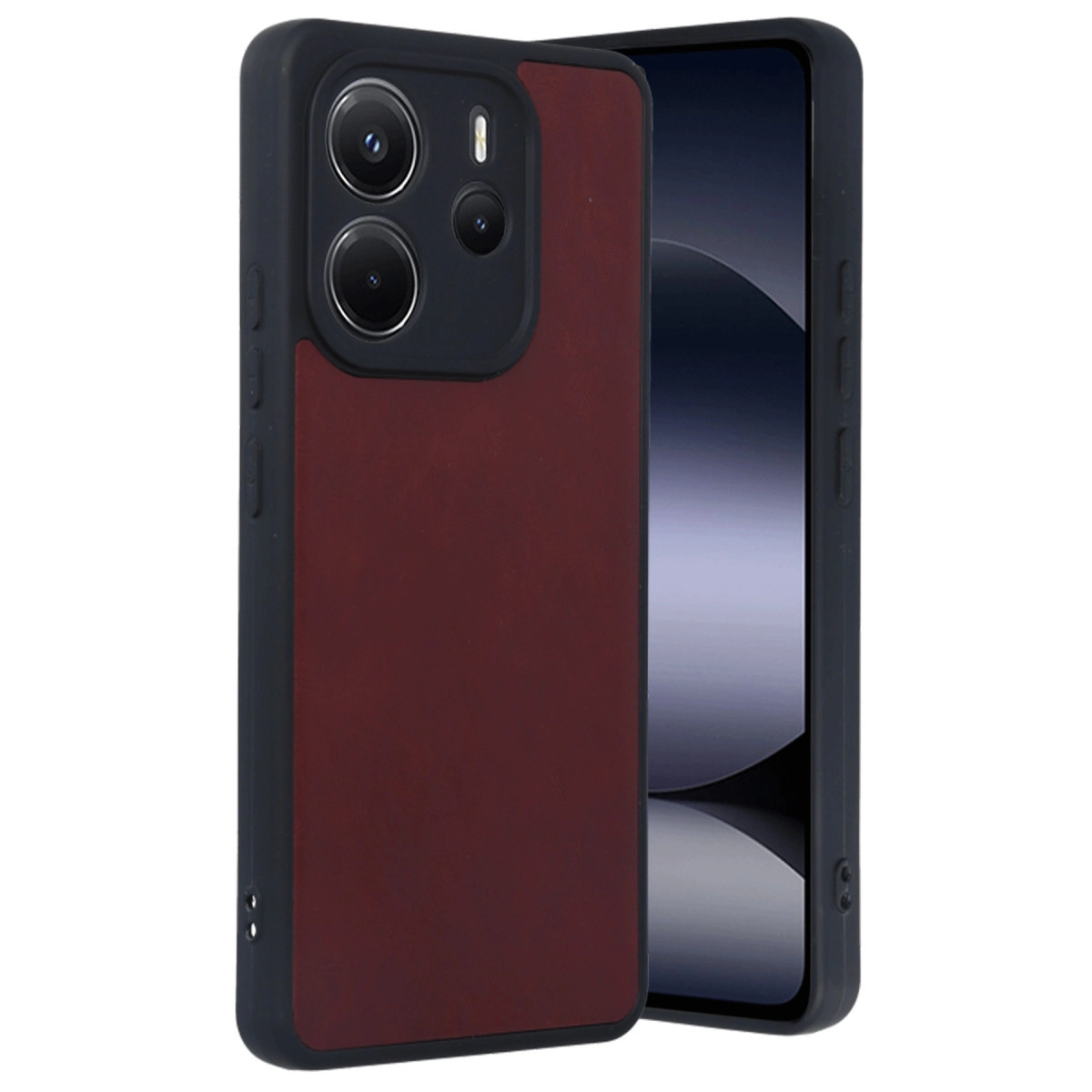 NEWFACE Xiaomi Redmi Note 14 4G Uyumlu Aras Deri Kapak Telefon Kılıfı Bordo