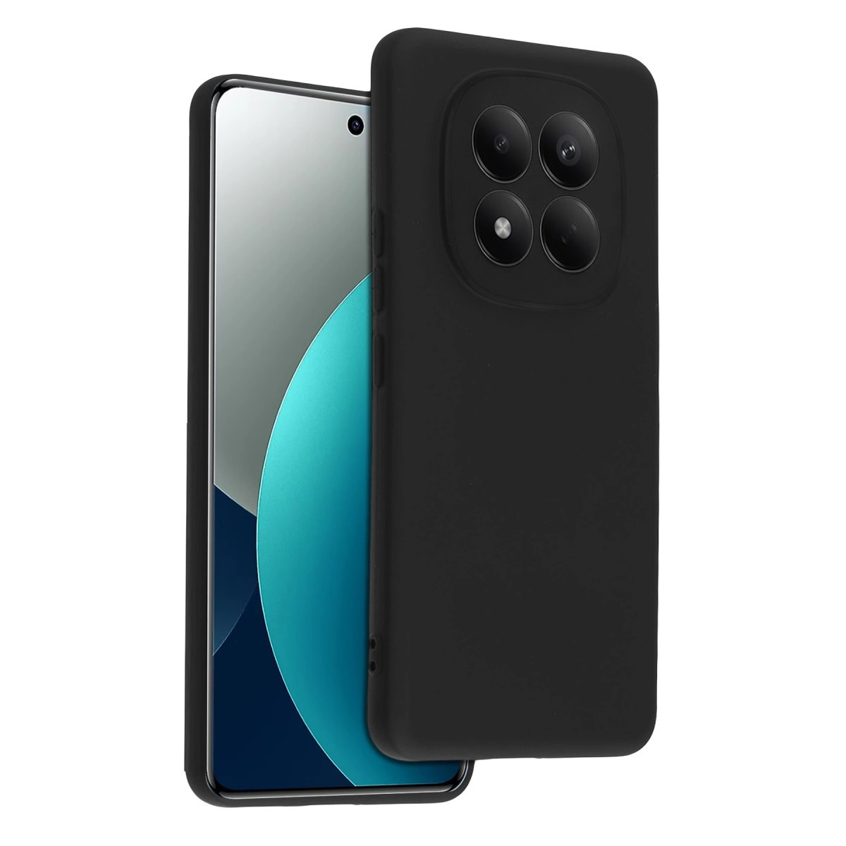 Arkada dört kamerası olan siyah akıllı telefon kılıfı.