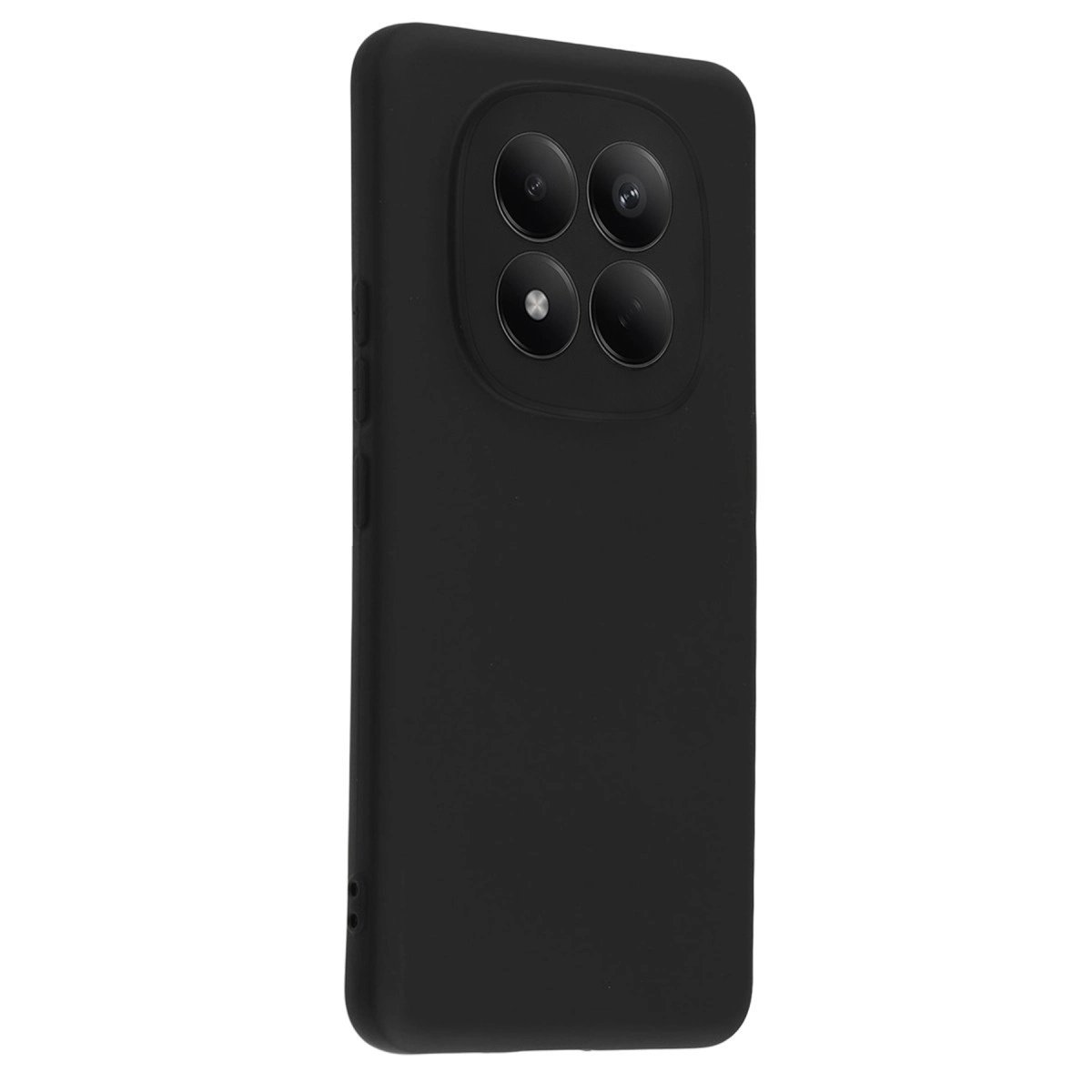 Arkada dört kamera lensi olan siyah telefon kılıfı.