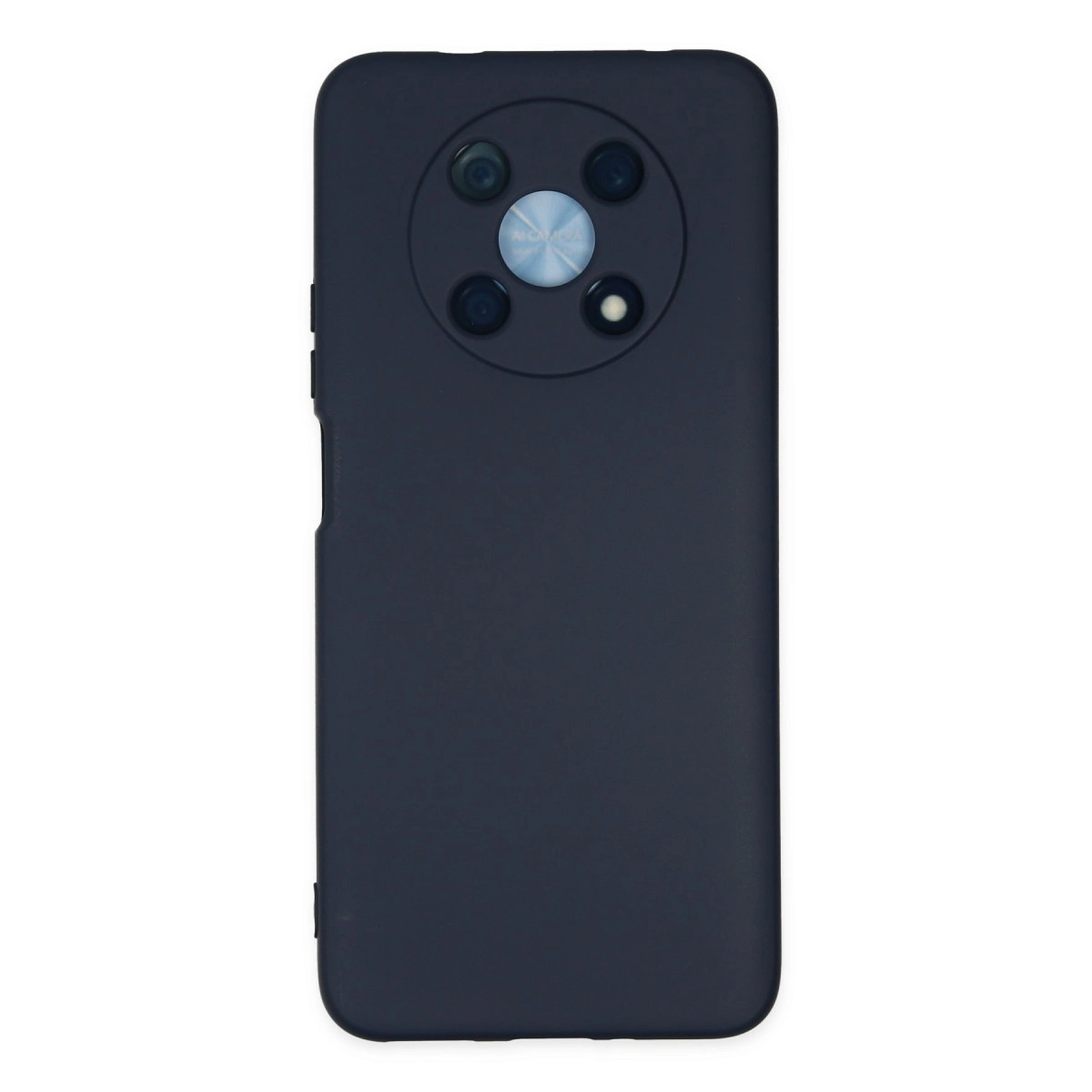 Arkada yuvarlak kamera dizilimine sahip koyu gri telefon.