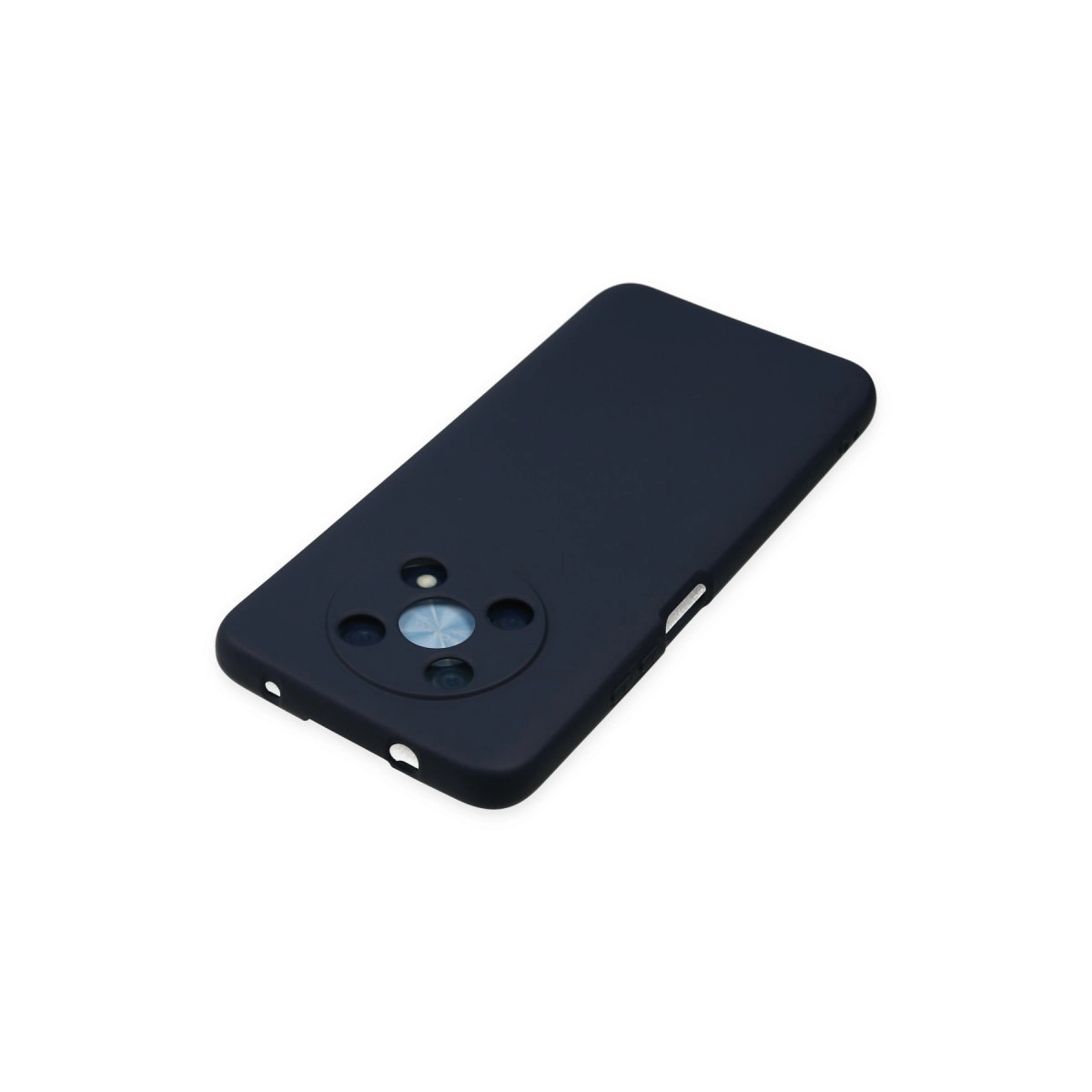 Yuvarlak kamera lensli lacivert telefon kılıfı.