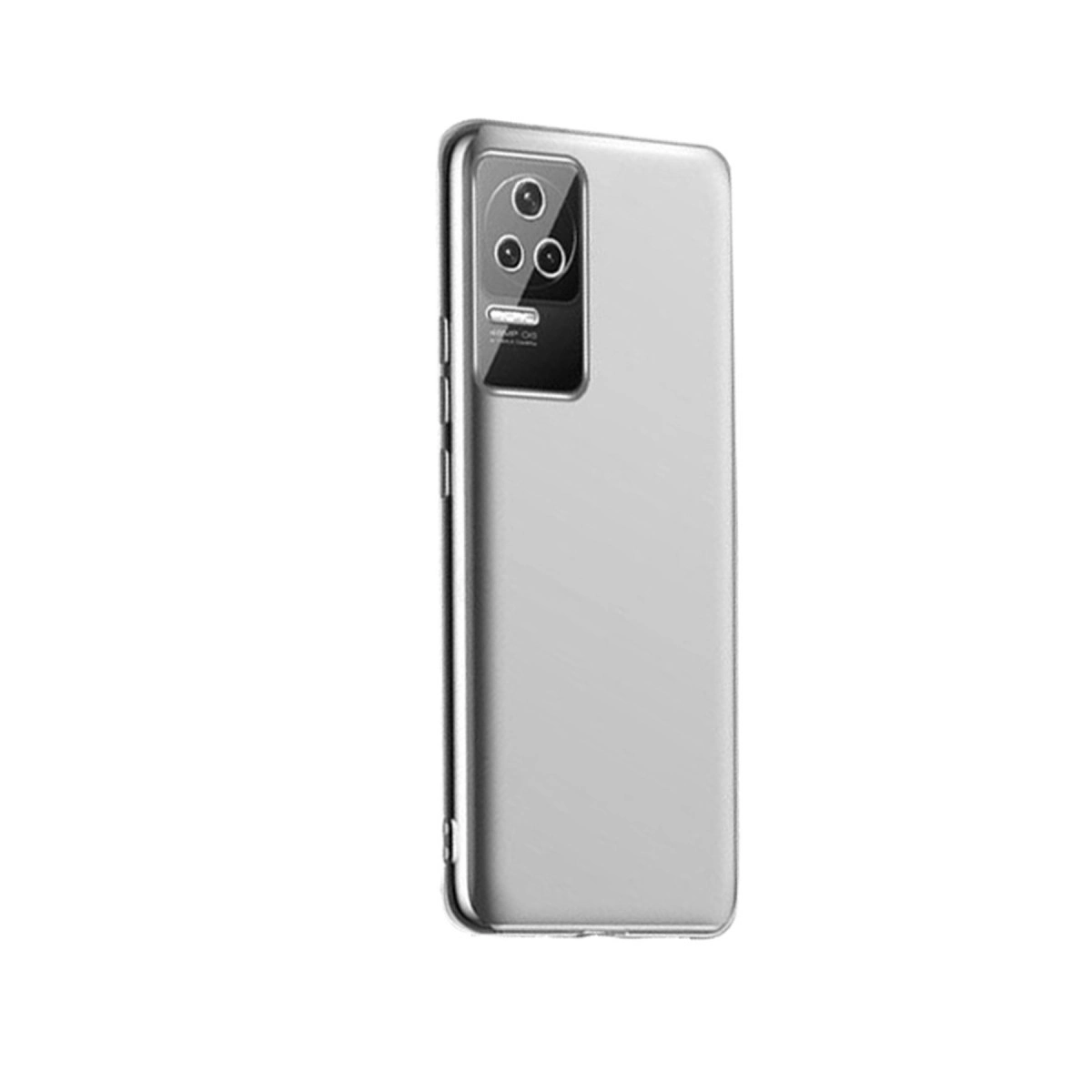 Üçlü kamera birimine sahip gümüş rengi akıllı telefonun arkası.