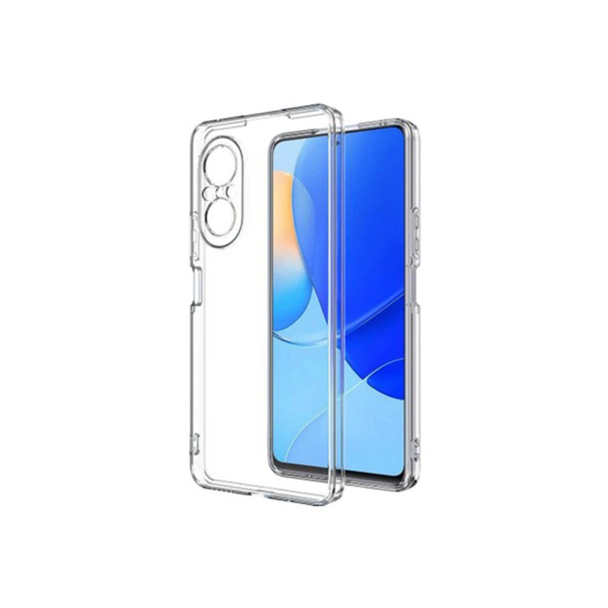 Mavi ekranlı bir akıllı telefon üzerinde şeffaf telefon kılıfı.