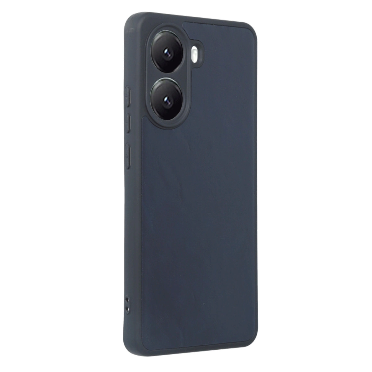 İki kamera lensi ve flaşlı koyu gri telefon kılıfı.