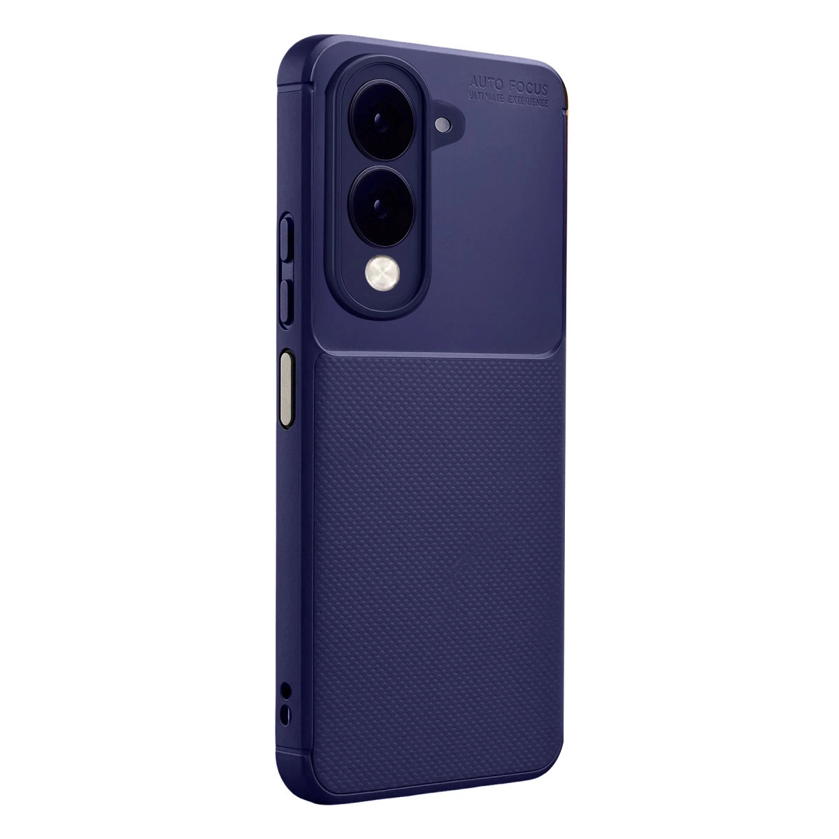 Kameralı ve dokulu tutuşlu lacivert telefon kılıfı.