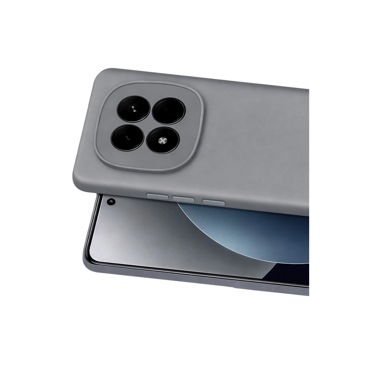 Akıllı telefonda dört kamera lensli gri telefon kılıfı.