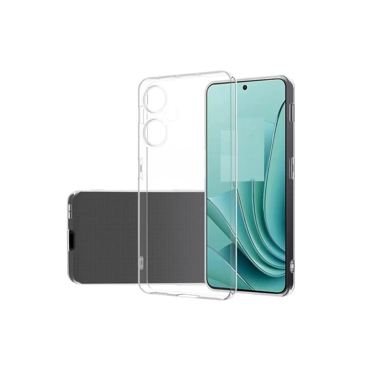 Yeşil ekranlı akıllı telefon üzerinde şeffaf telefon kılıfı.