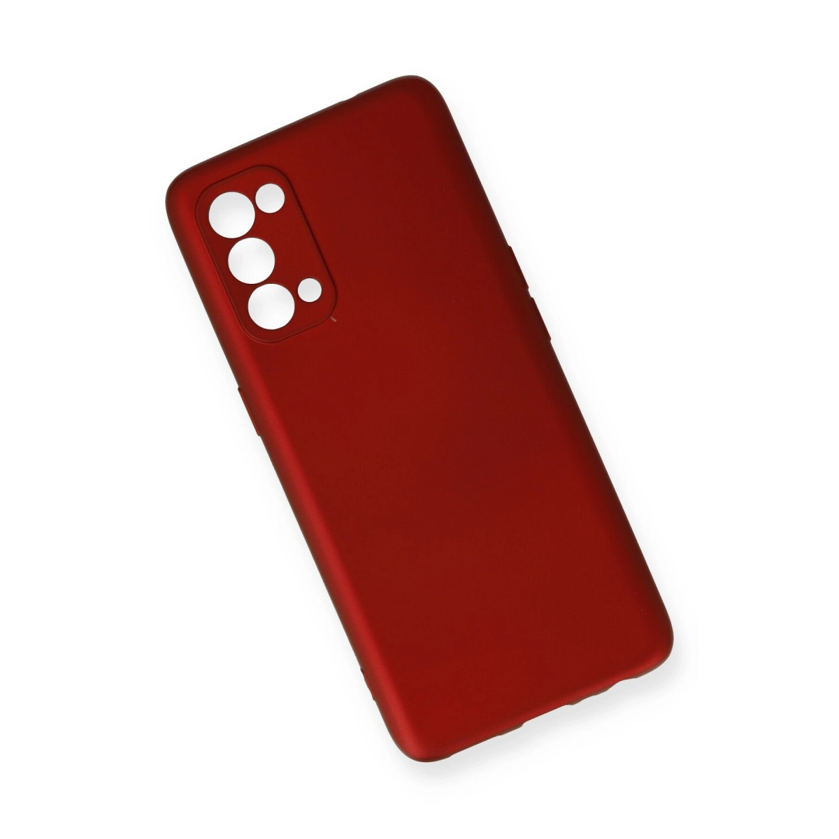 Kamera lensleri için kesikleri olan kırmızı telefon kılıfı.