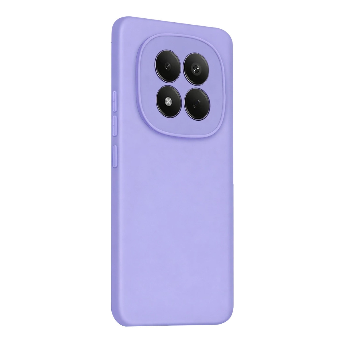 Arkada dört kamera lensi olan mor telefon kılıfı.