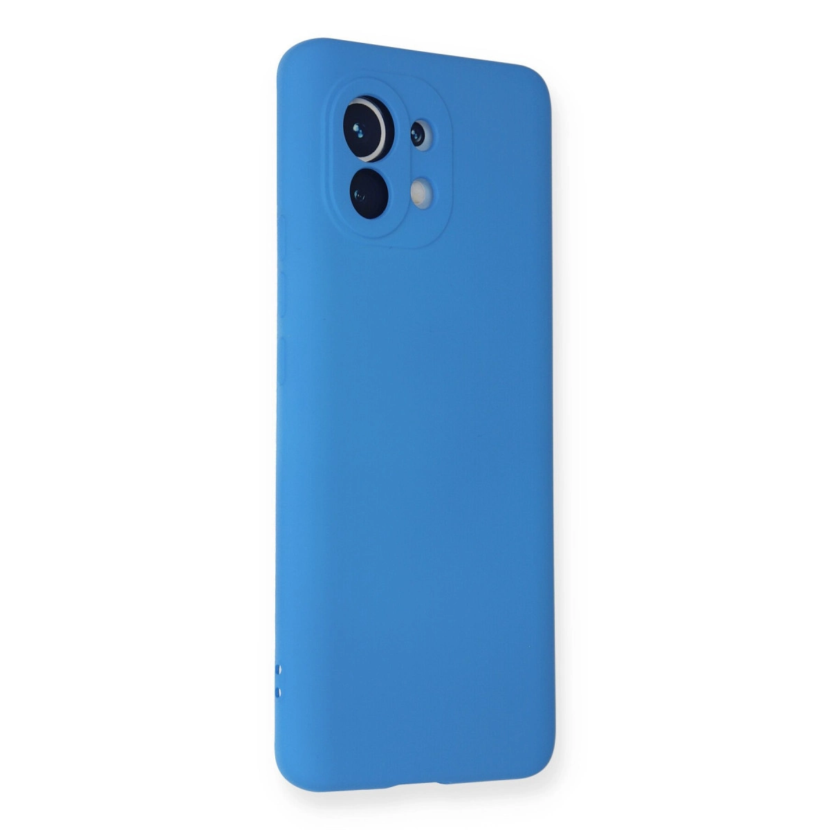 Arkada kamera modülü bulunan mavi bir telefon kılıfı.