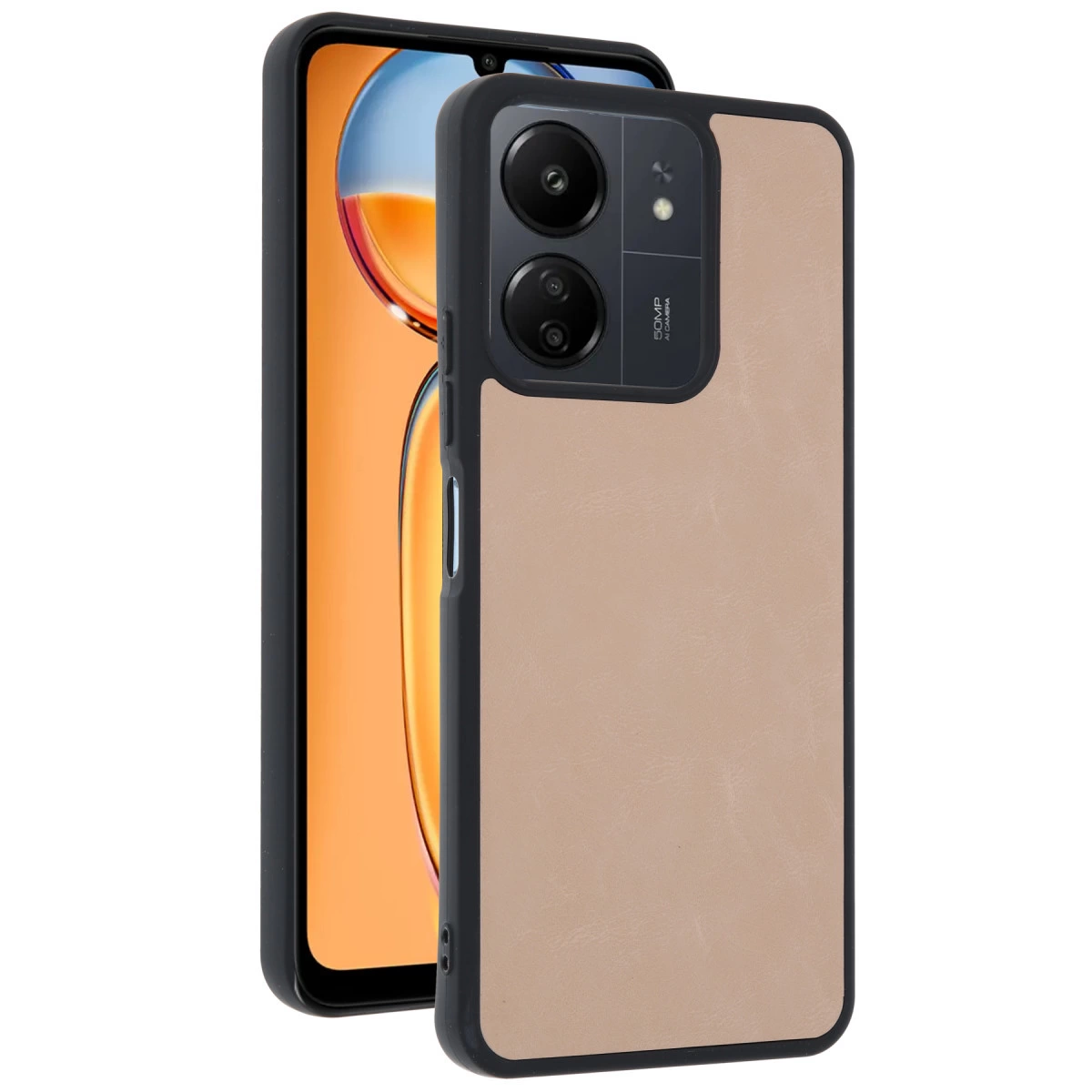 NEWFACE Xiaomi Redmi 13C Uyumlu Aras Deri Kapak Telefon Kılıfı Pudra