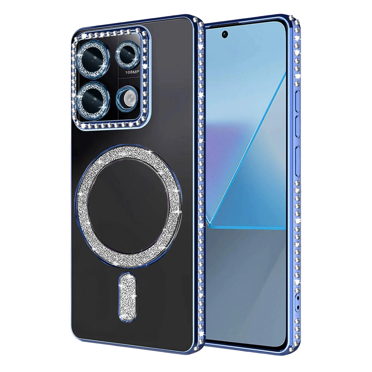 NEWFACE Xiaomi Redmi Note 13 Pro 4G Uyumlu Joke Simli Magneticsafe Telefon Kılıfı Mavi