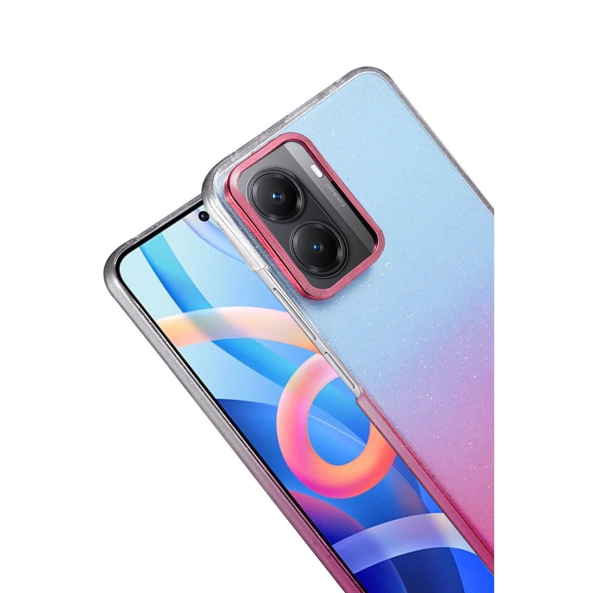 Simli kılıflı iki telefon. Birinde pembe çerçeveli çift kamera bulunur.