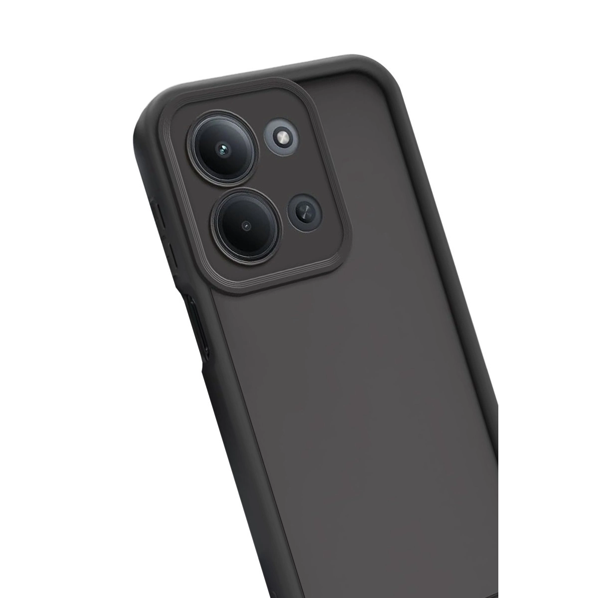 Üçlü kamera lensi kesimli koyu gri telefon kılıfı.