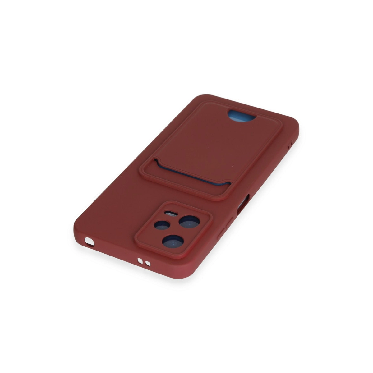 Karta bölmeli ve kamera kesimli bordo telefon kılıfı.