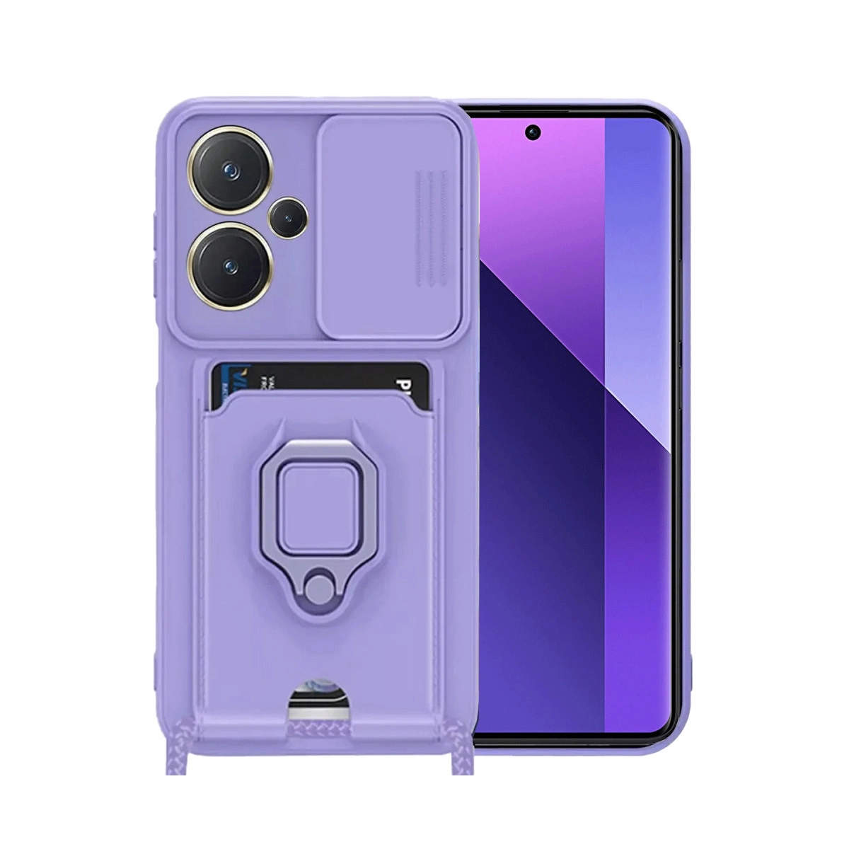 NEWFACE Xiaomi Redmi Note 13 Pro Plus Uyumlu Zuma Kartvizitli Yüzüklü Silikon Telefon Kılıfı Lila