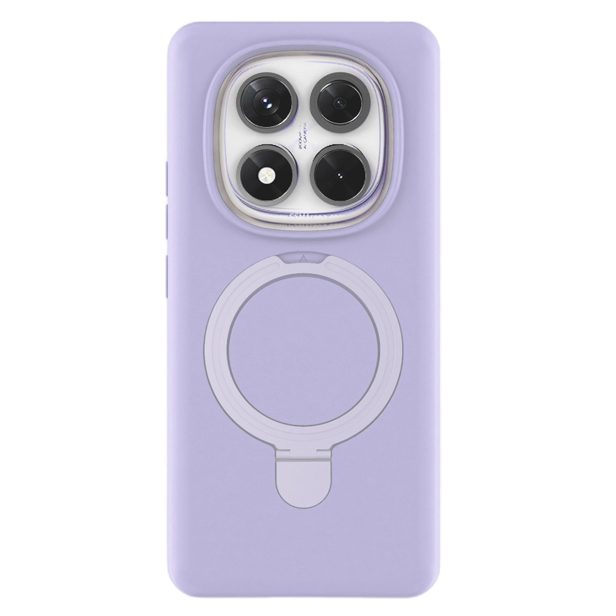 Dört kamera lensli ve arkada halka tutuculu mor telefon kılıfı.
