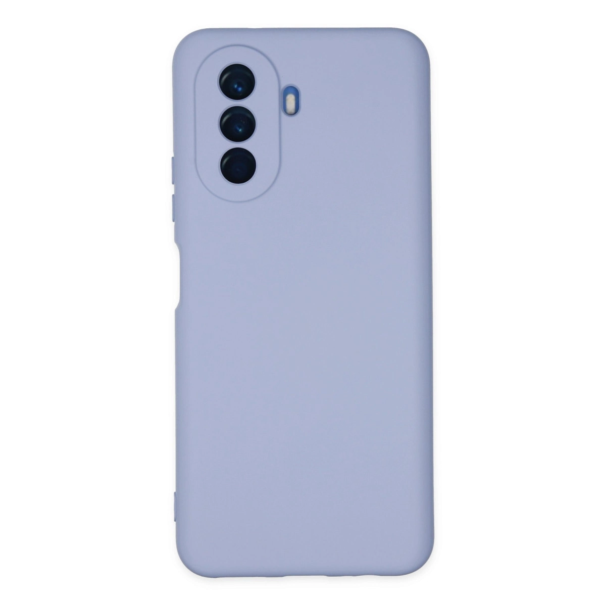 Üç kamera lensi ve flaşlı lavanta rengi telefon kılıfı.