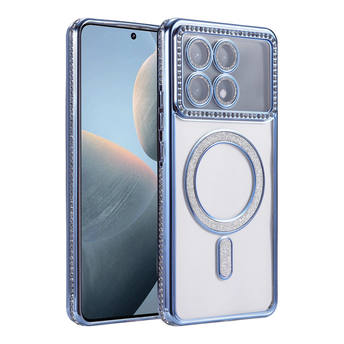 NEWFACE Xiaomi Poco X6 Pro Uyumlu Joke Simli Magneticsafe Kılıf Telefon Kılıfı Mavi