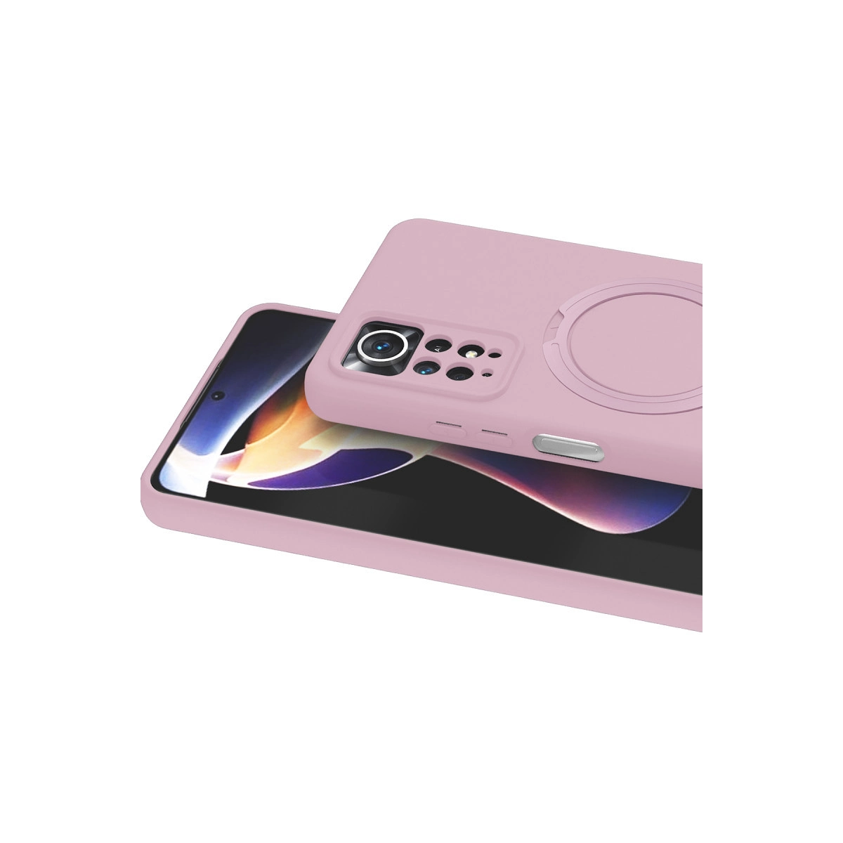 Halka tutuculu pembe telefon kılıfı akıllı telefonun üzerinde.
