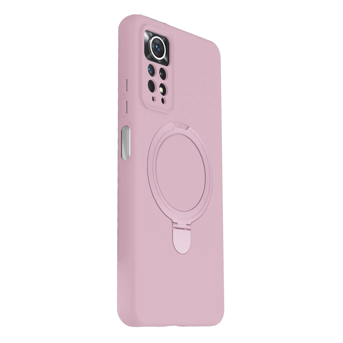 Halka tutuculu ve kamera oyuklu pembe telefon kılıfı.