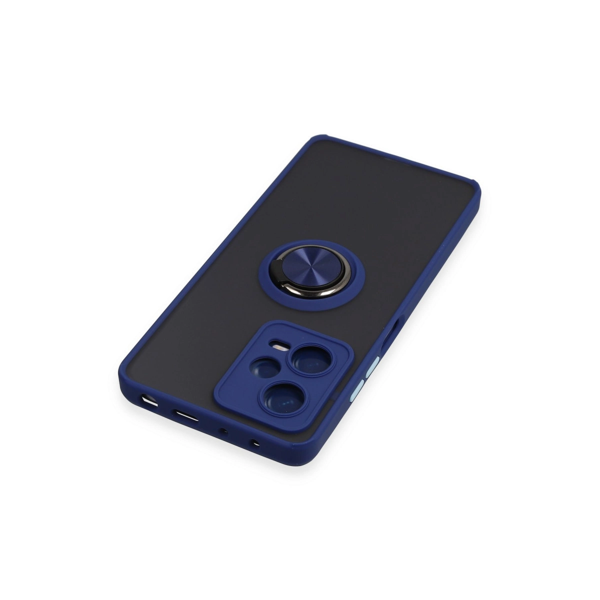 Halka tutuculu ve kamera kesimli lacivert telefon kılıfı.