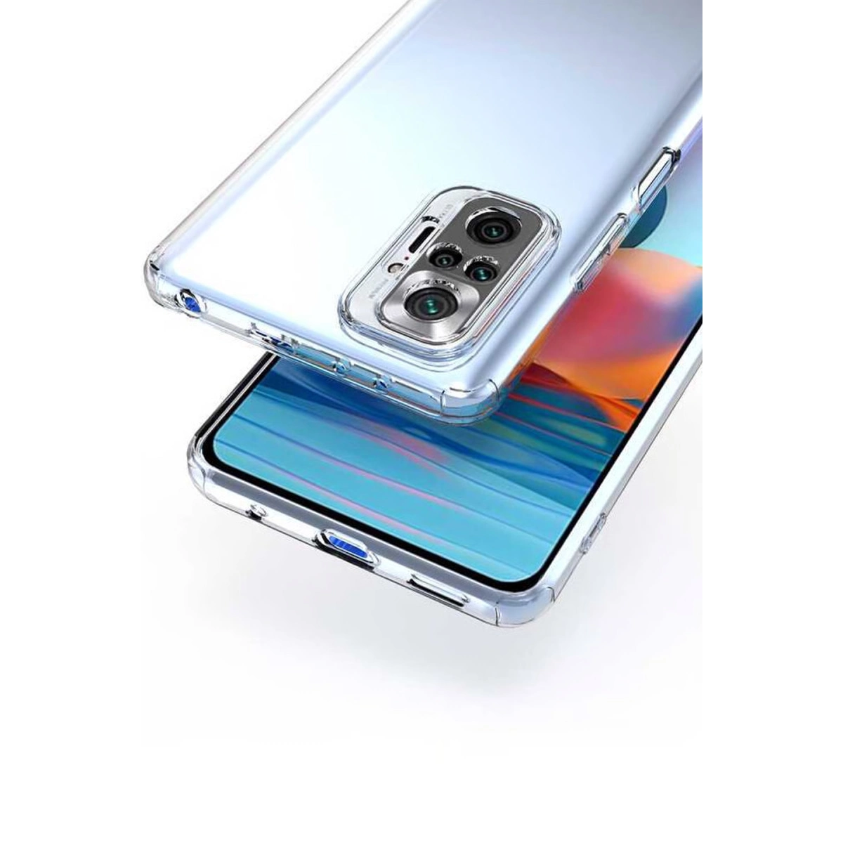 Renkli ekranlı bir akıllı telefonun üzerinde şeffaf telefon kılıfı.