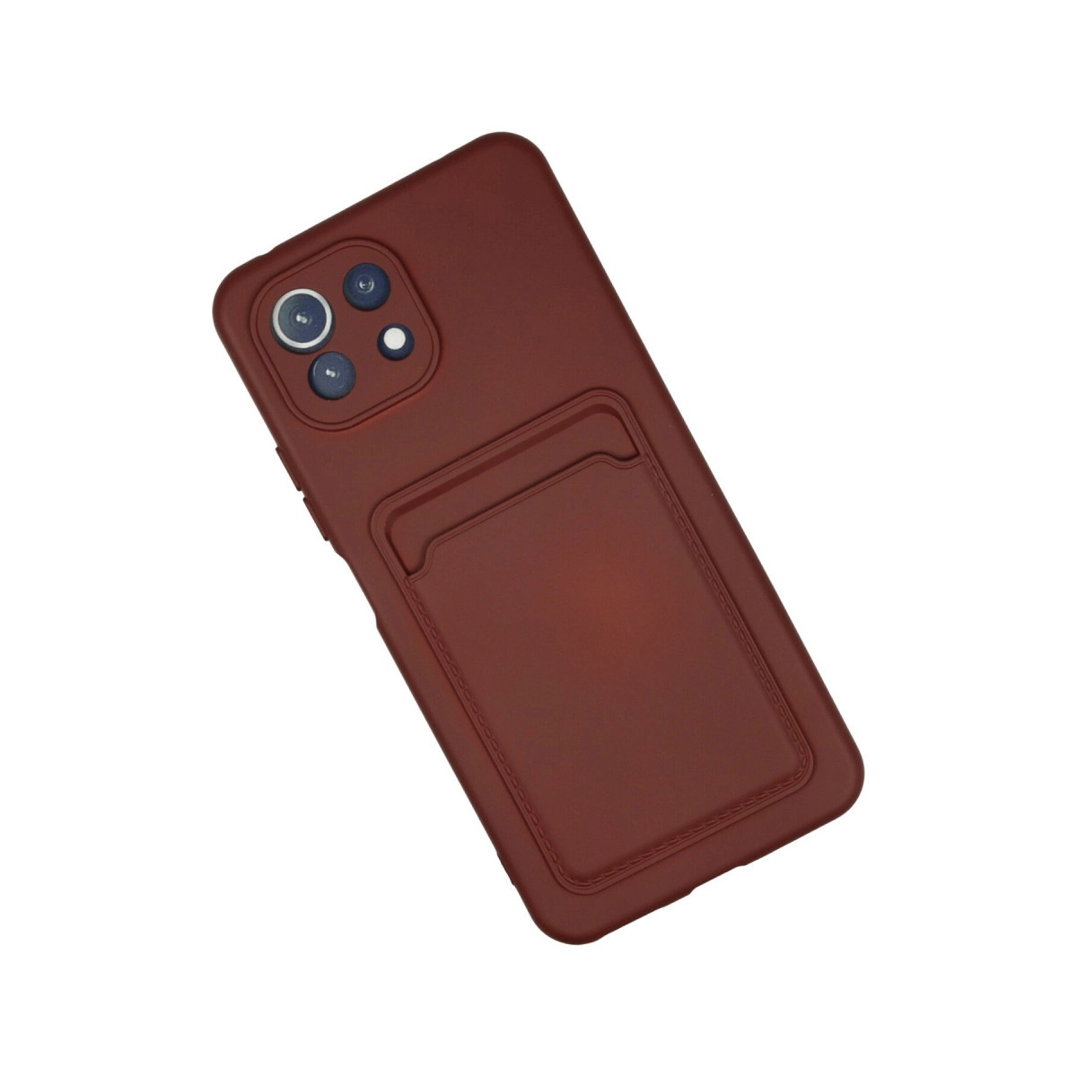 Karta tutuculu kahverengi telefon kılıfı beyaz zeminde gösterilmektedir.