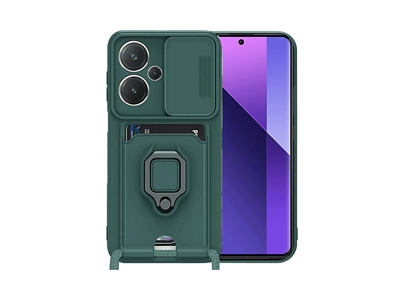 NEWFACE Xiaomi Redmi Note 13 Pro Plus Uyumlu Zuma Kartvizitli Yüzüklü Silikon Telefon Kılıfı Yeşil
