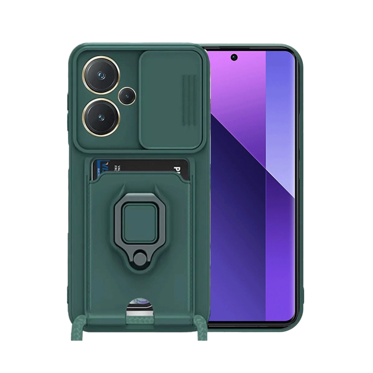 NEWFACE Xiaomi Redmi Note 13 Pro Plus Uyumlu Zuma Kartvizitli Yüzüklü Silikon Telefon Kılıfı Yeşil